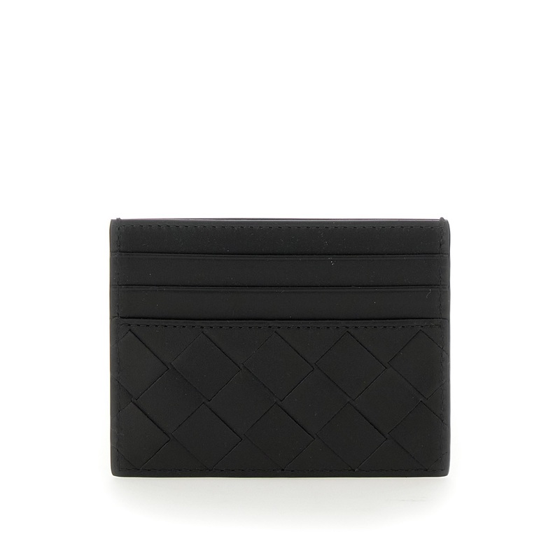 Black Card Holder with Intrecciato Motif in Leather Man