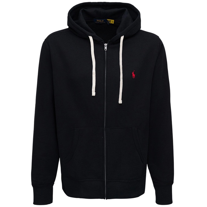Black Cotton Hoodie with Logo|L|XL