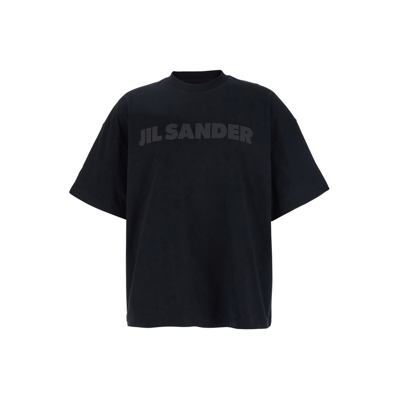 Black Crewneck T-Shirt with Front Logo Print in Cotton Man