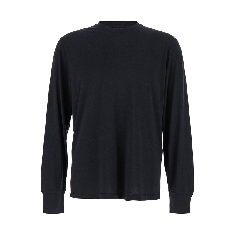 Black Crewneck T-Shirt with Long Sleeves in Cotton Blend Man