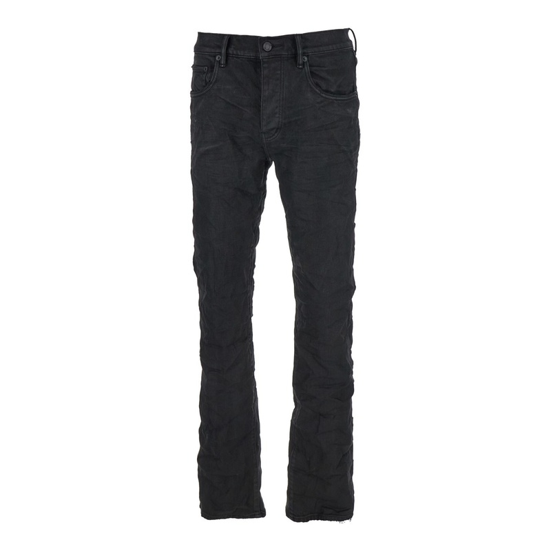 Black Jeans with Flare Leg and Logo Patch on the Rear in Denim Man