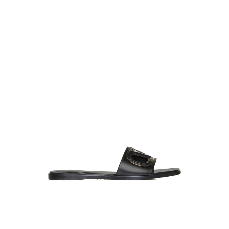 Black leather VLogo cut-out Slide sandals