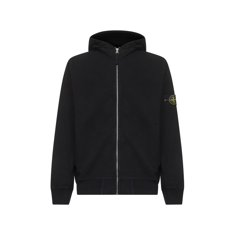 Black malfil cotton fleece zip-up hoodie