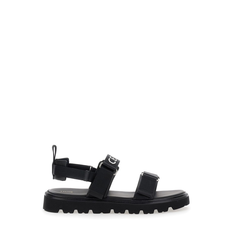 Black Sandals with Contrasting Logo Lettering on the Front and Adjustable Buckle Closure in Leather Blend  Man