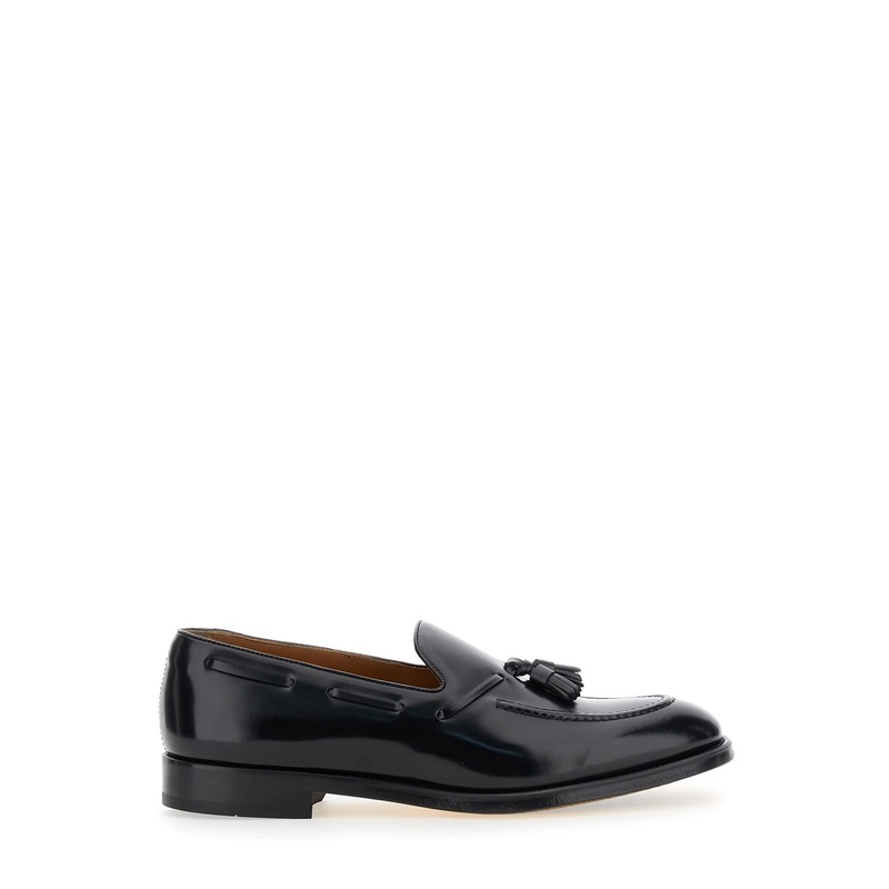 Black Slip-On Loafers with Tassel Detail in Smooth Leather Man