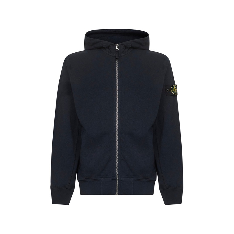 Blue malfil cotton fleece zip-up hoodie