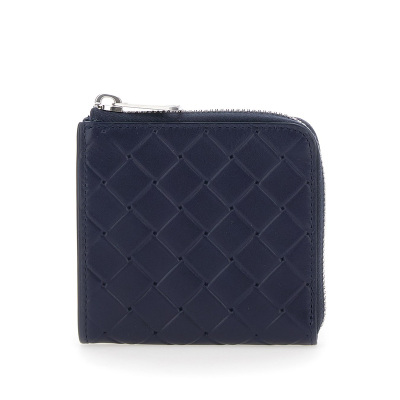 Blue Wallet with All-Over Intreccio Motif in Leather Man