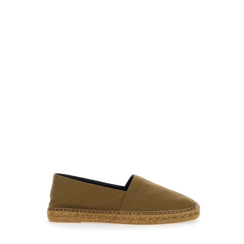 Brown Espadrilles with Tonal Cassandre Embroidery on the Side and Almond Toe in Cotton Man