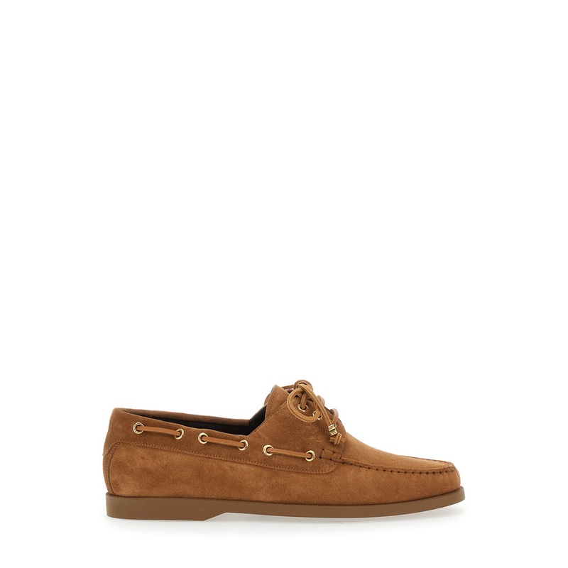 Brown Loafers with Triomphe Plaque on the Laces and Eyelet Details in Suede Man