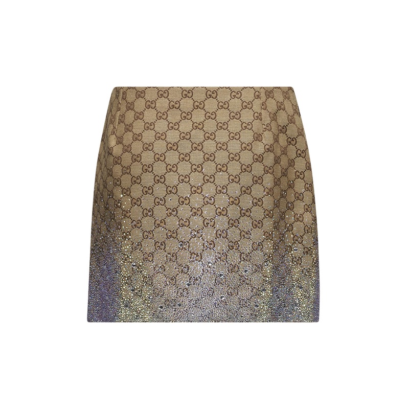 Crystal-embellished Beige GG canvas mini skirt