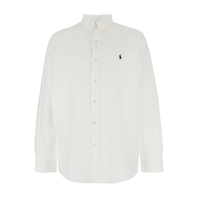 ‘Custom Fit’ White Shirt with Button-Down Colllar and Pony Embroidery on the Front in Cotton Popeline Stretch Woman