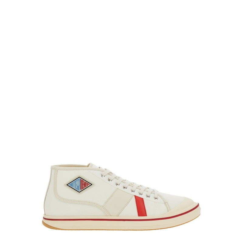 ‘Eliot’ White Sneakers with Logo Label on the Side and Leather Inserts in Cotton and Leather Blend Man