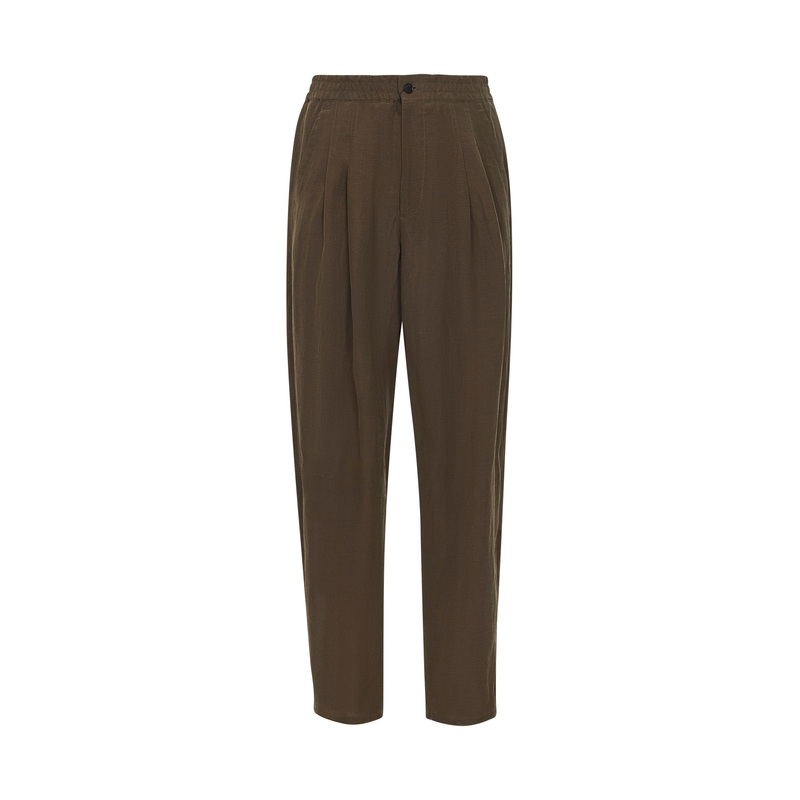 Green linen and lyocell double pleat trousers
