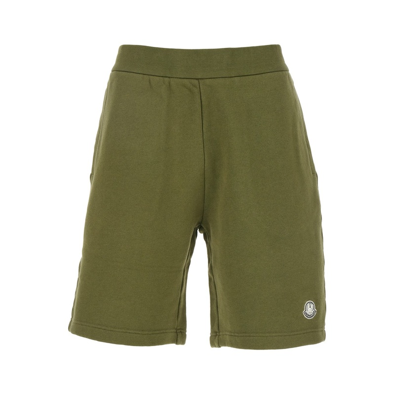 Green Shorts with Elastic Waist and Logo Patch on the Front in Cotton Jersey Man
