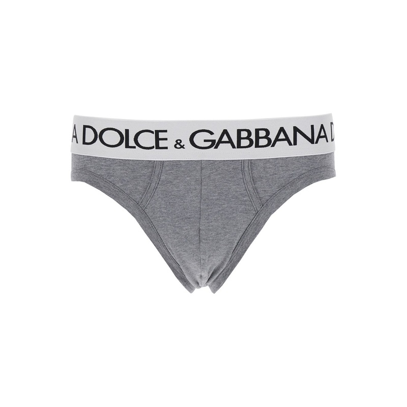 Grey Briefs with Branded Band in Stretch Cotton Man