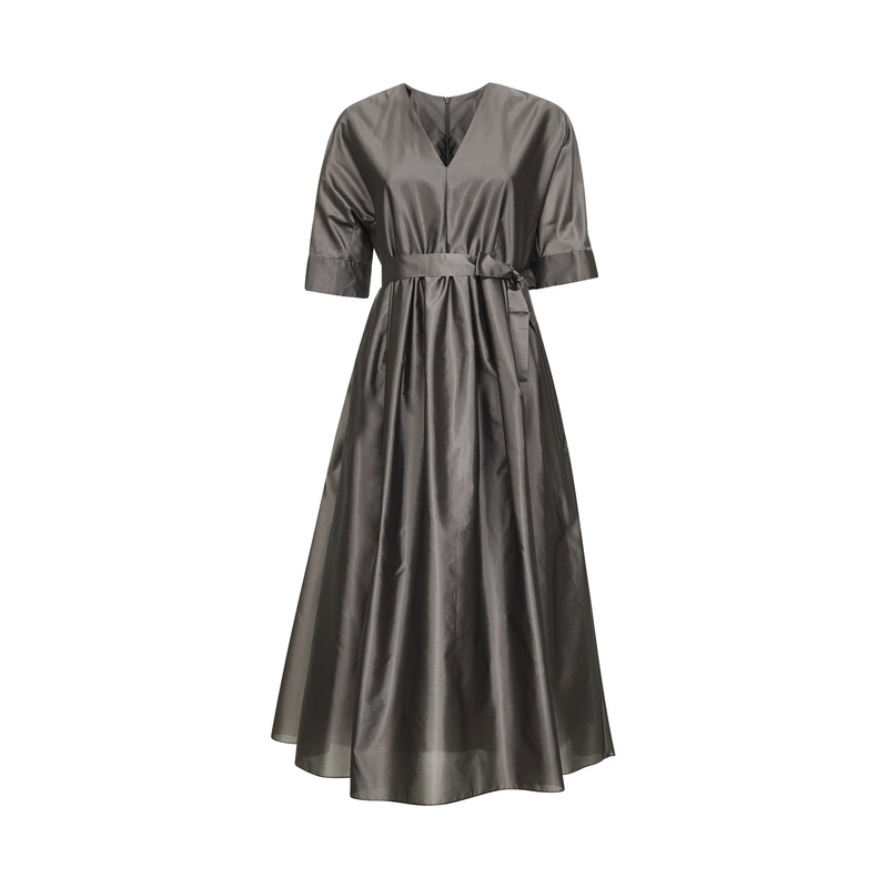 Grey washed organza VIOLA midi dress