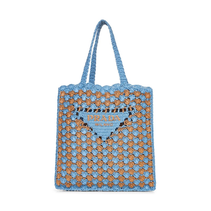 Light blue and caramel crochet shopping bag