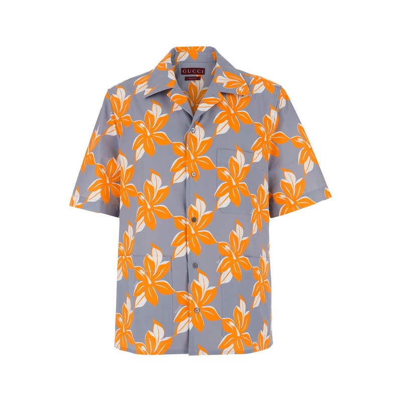 Multicolor Bowling Shirt with Cuban Collar and All-Over Floral Print in cotton Man