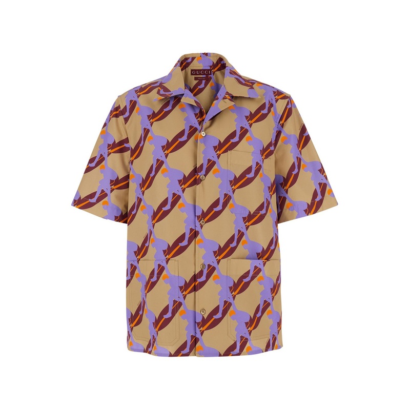 Multicolor Bowling Shirt with Cuban Collar and All-Over Print in cotton Man