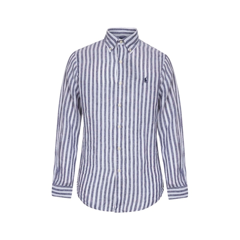 Navy blue striped linen Custom-Fit shirt