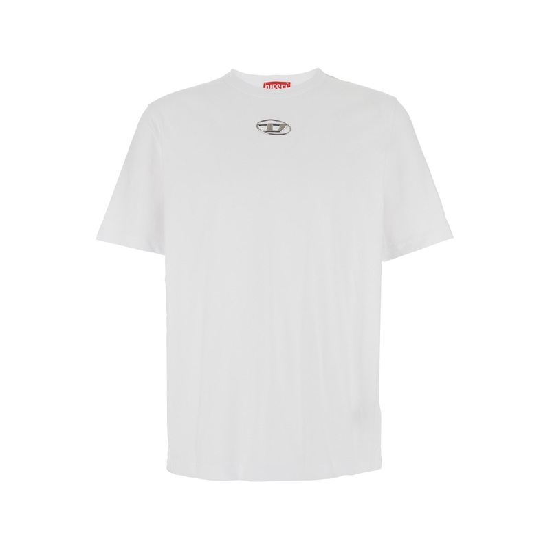 ‘T-Adjust-Od’ White T-Shirt with Logo Patch on the Front in Cotton Man