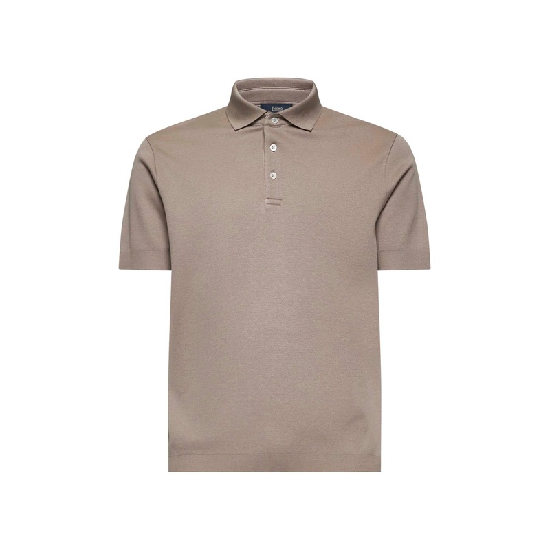 Taupe knit effect jersey polo shirt