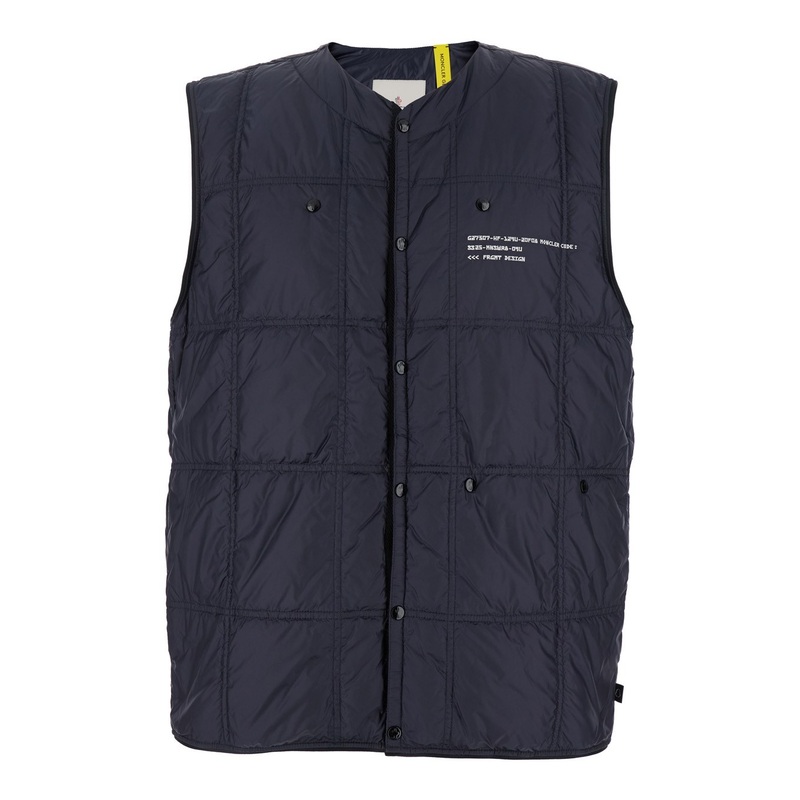 ‘Vaile’ Blue Sleeveless Jacket with Logo Lettering on the Front and Logo Patch on the Rear in Tech Fabric Man