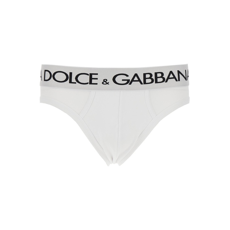 White Briefs with Elastic Waist and Logo Lettering in Cotton Man