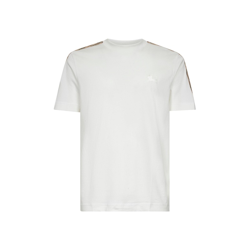 White cotton Check trims T-shirt