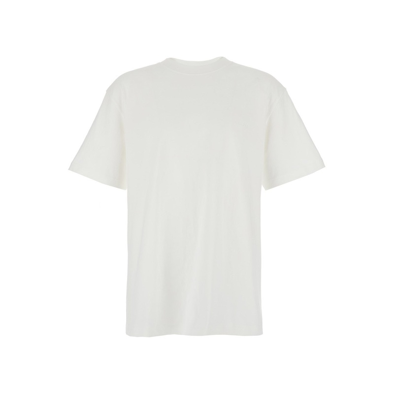 White Crewneck T-Shirt with Dropped Shoulders in Cotton Man