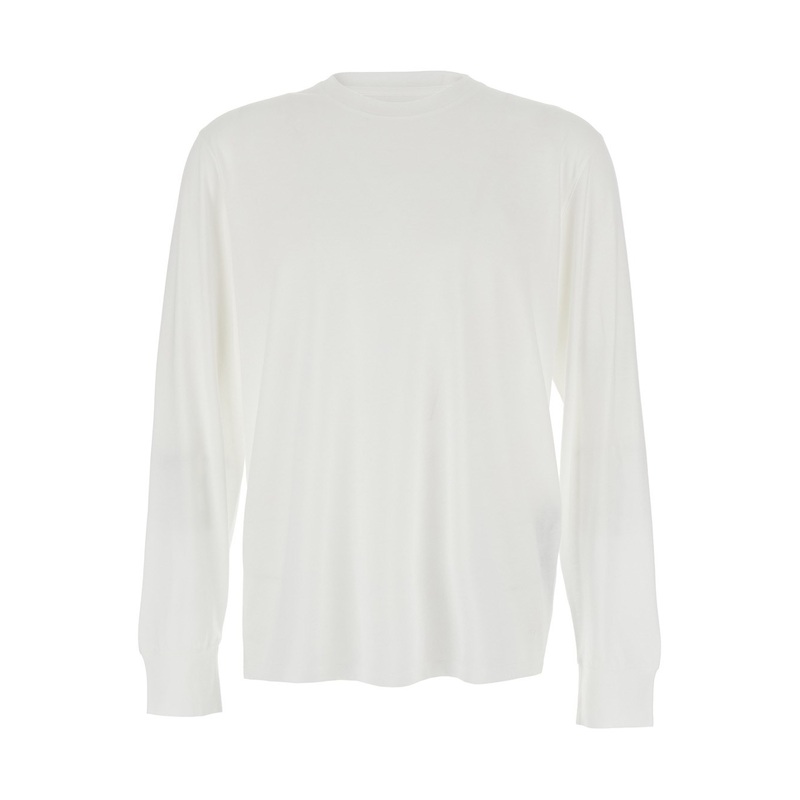 White Crewneck T-Shirt with Long Sleeves in Cotton Blend Man