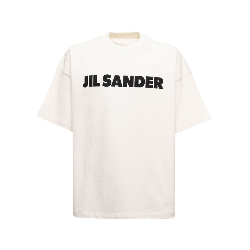 White Oversize Crewneck T-Shirt with Logo Print on the Front in Cotton Man