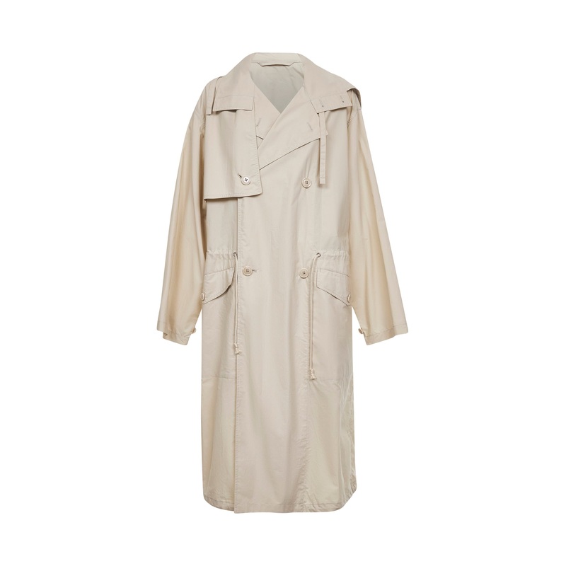 Beige cotton hooded trench coat