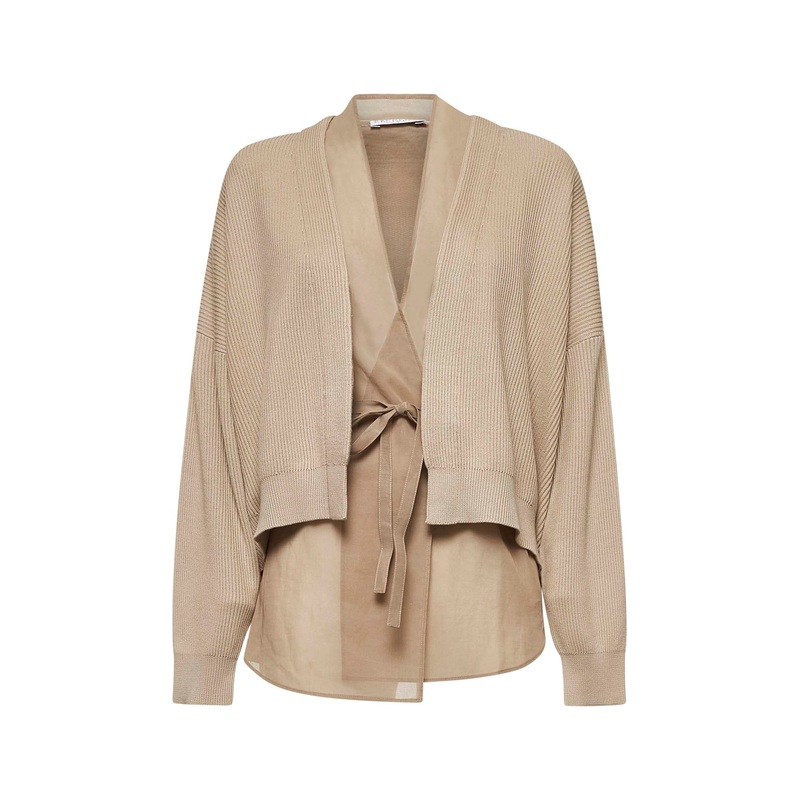 Beige knit and organza Layered cardigan