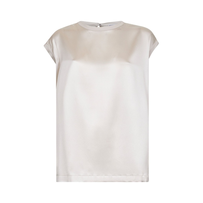 Beige stretch silk satin monili top