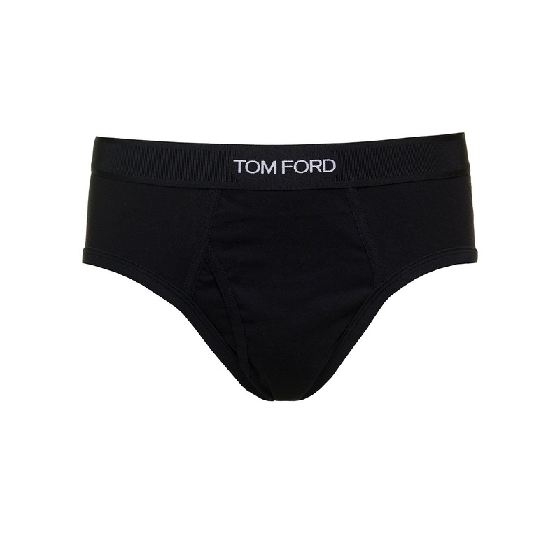 Black Briefs with Logged Waistband in Cotton Stretch Man