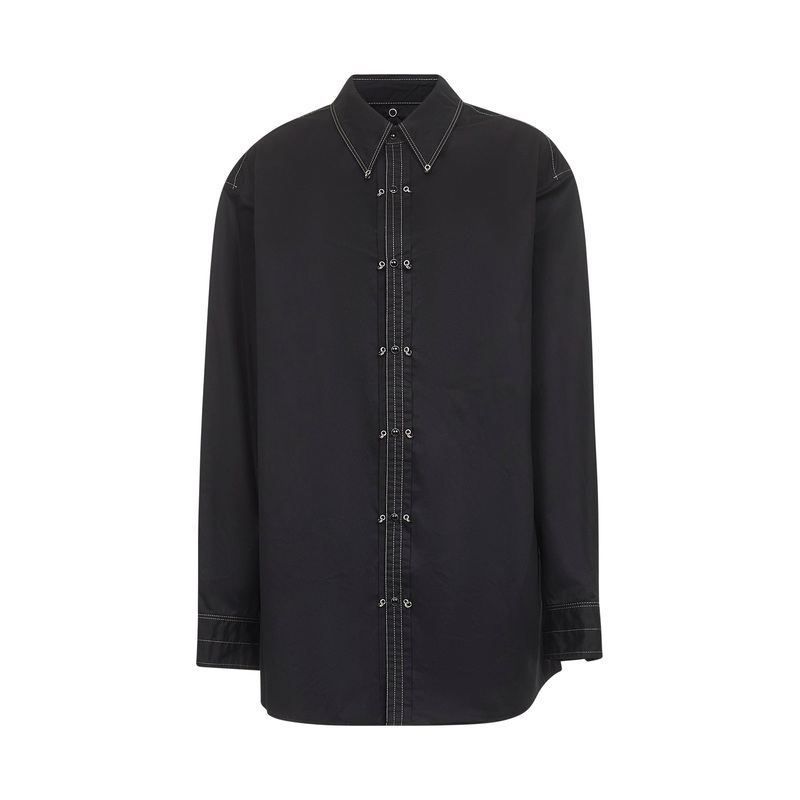Black cotton satin embellished metal shirt