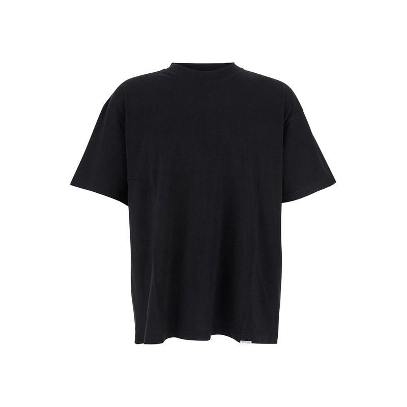 Black Crewneck T-Shirt with Logo Embroidery on the Rear and Logo Patch on the Hem in Cotton Jersey Man