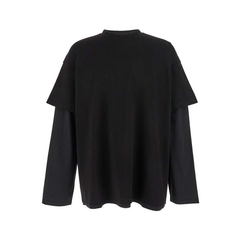 Black Crewneck T-Shirt with Logo Lettering on the Rear and Layered Design in Cotton Man