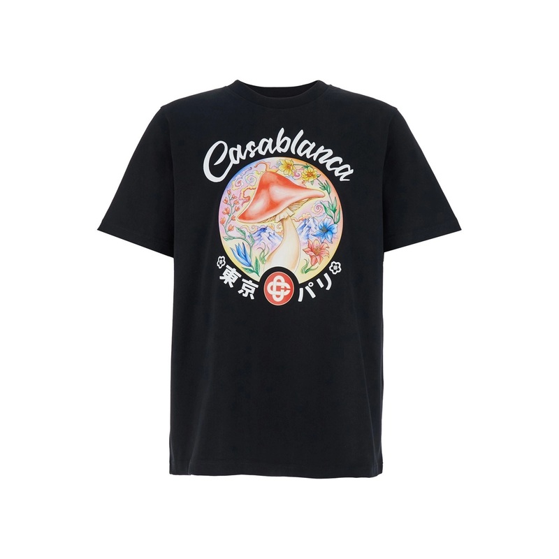 Black Crewneck T-Shirt with Logo on the Front in Cotton Man