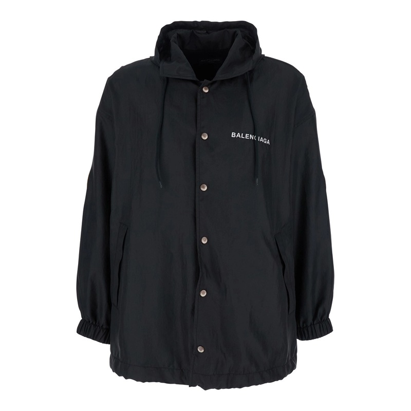 Black Jacket with Logo Lettering on the Front and Logo Patch on the Elbow in Tech Fabric Man