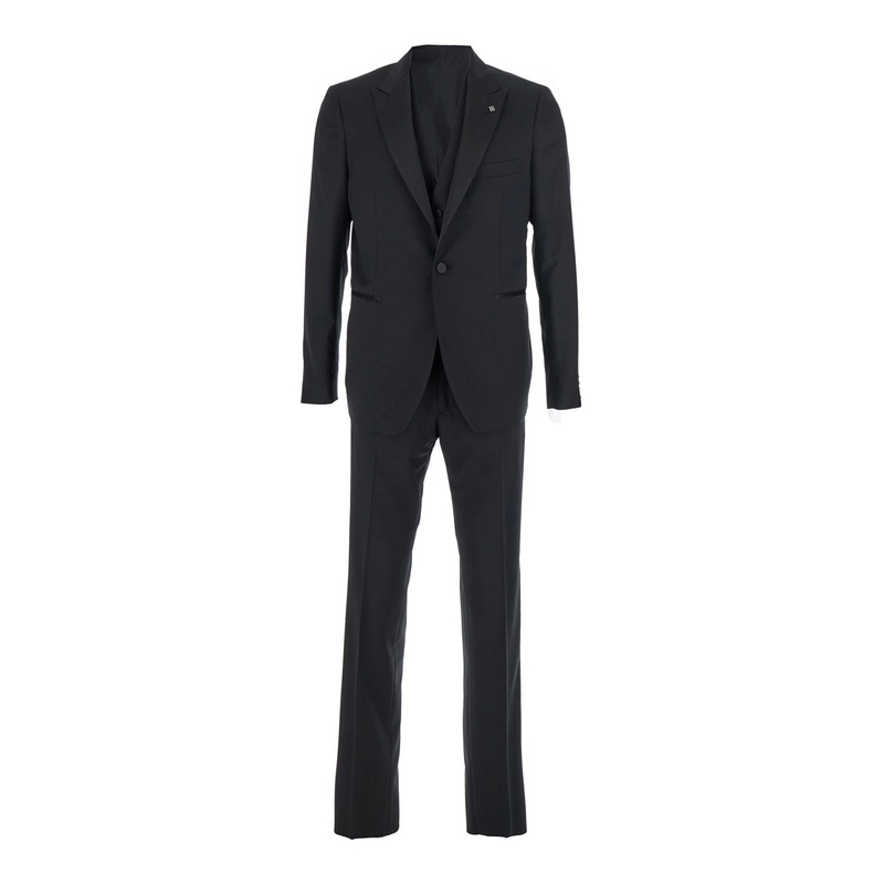 Black Single-Breasted Suit with Jacket and Vest in Wool Man