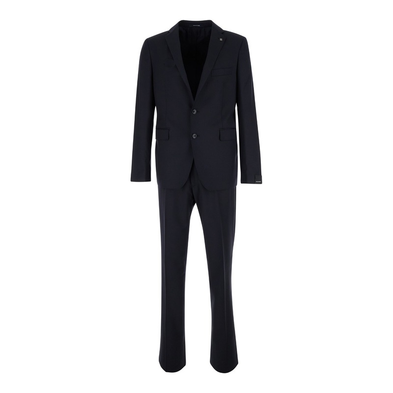 Black Single-Breasted Suit with Logo Pin in Cotton Man