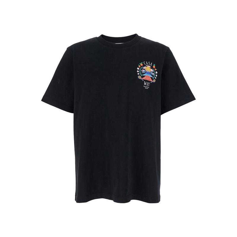 BlackT-Shirt with Crewneck and Logo on the Front and Maxi Logo on the Back in Cotton Man