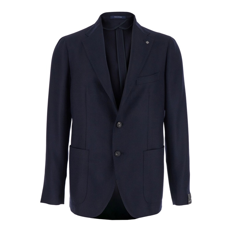 Blue Single-Breasted Jacket with Notched Revers in Wool Man