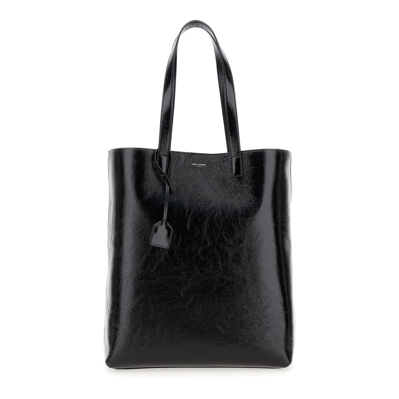 ‘Bold’ Black Tote Bag with Embossed Logo in Coated Crinkled Leather Man