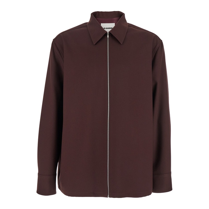Bordeaux Shirt with Classic Collar and Front Zip Closure in Tech Fabric Man