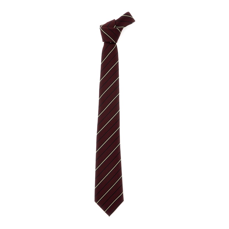 Bordeaux Tie with Rear Tie Closure and All-Over Stirped Motif in Wool and Silk Woman