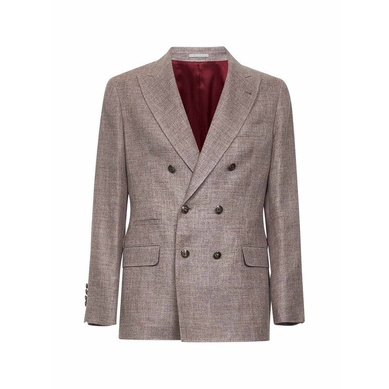 Brown linen blend diagonal twill deconstructed blazer