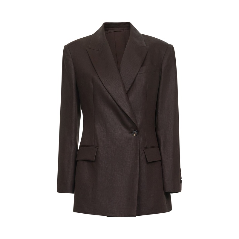 Brown shiny linen twill monili blazer